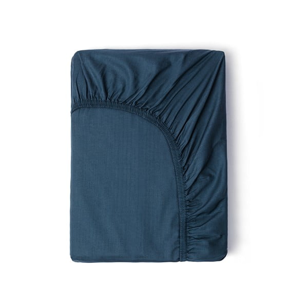 Niebieskie elastyczne prześcieradło z satyny bawełnianej HIP, 140x200 cm