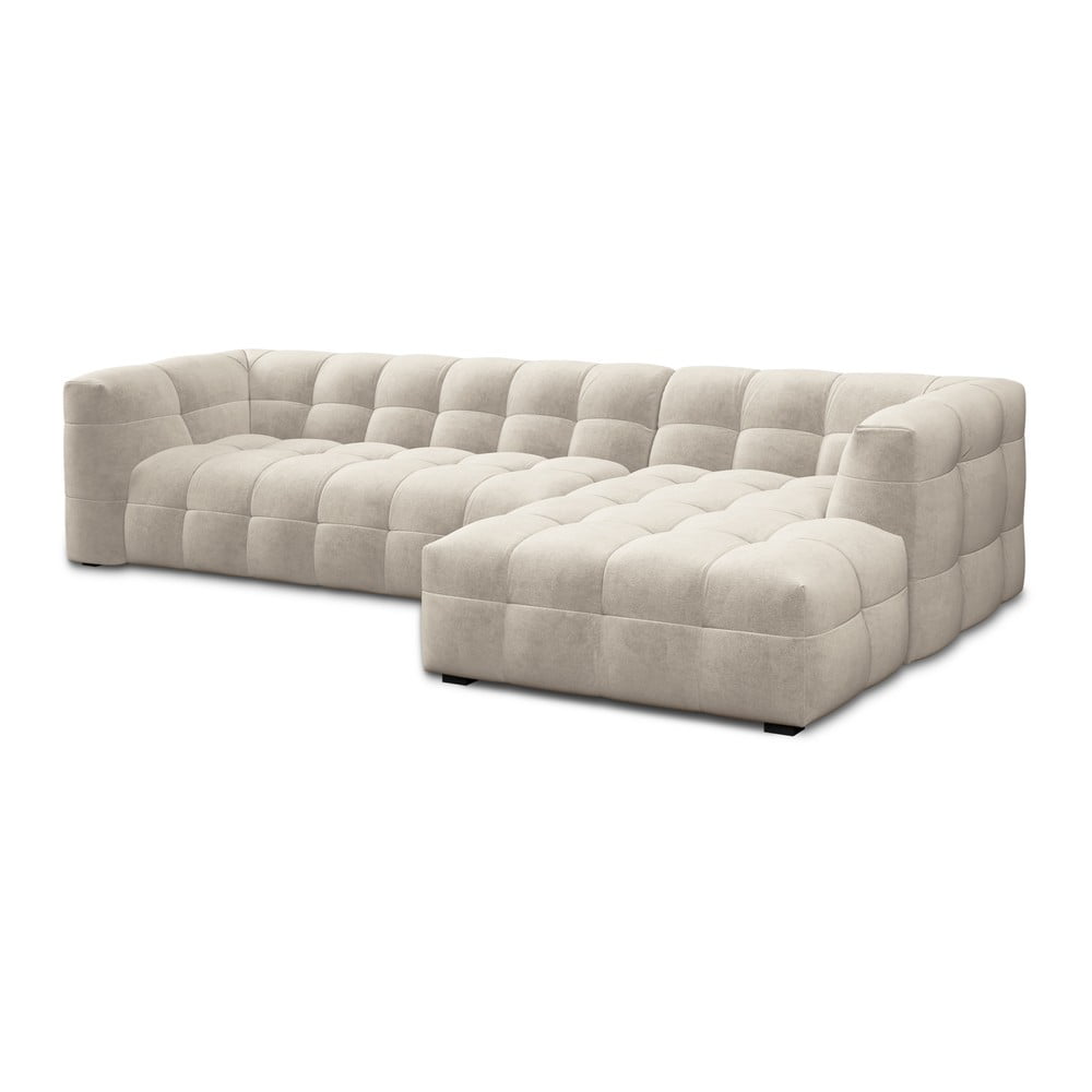 Beżowy aksamitny narożnik Windsor & Co Sofas Vesta, prawostronny