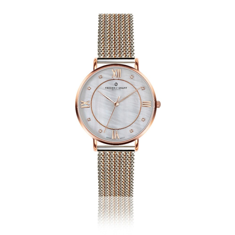 Zegarek damski z bransoletką ze stali nierdzewnej w kolorze srebra i różowego złota Frederic Graff Liskamm