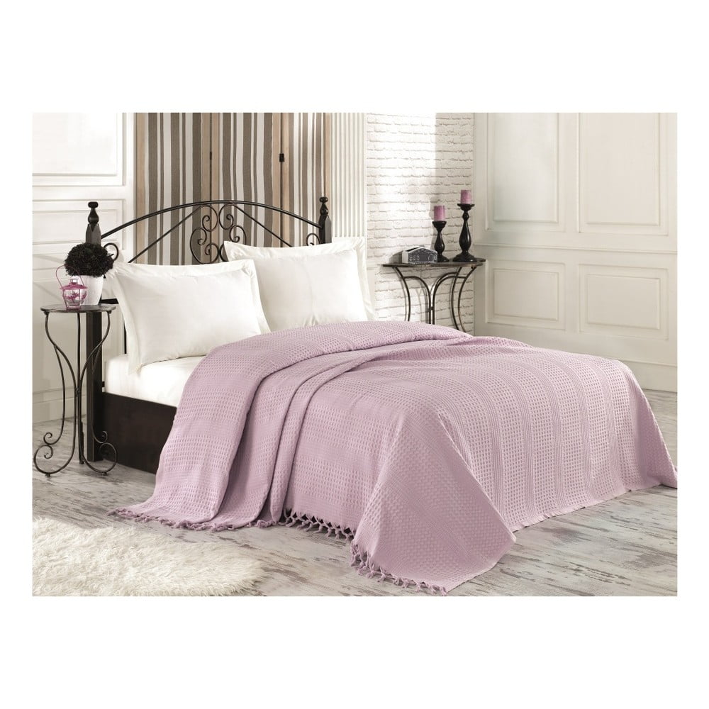 Jasnofioletowa lekka narzuta bawełniana na łóżko Tarra, 220x240 cm