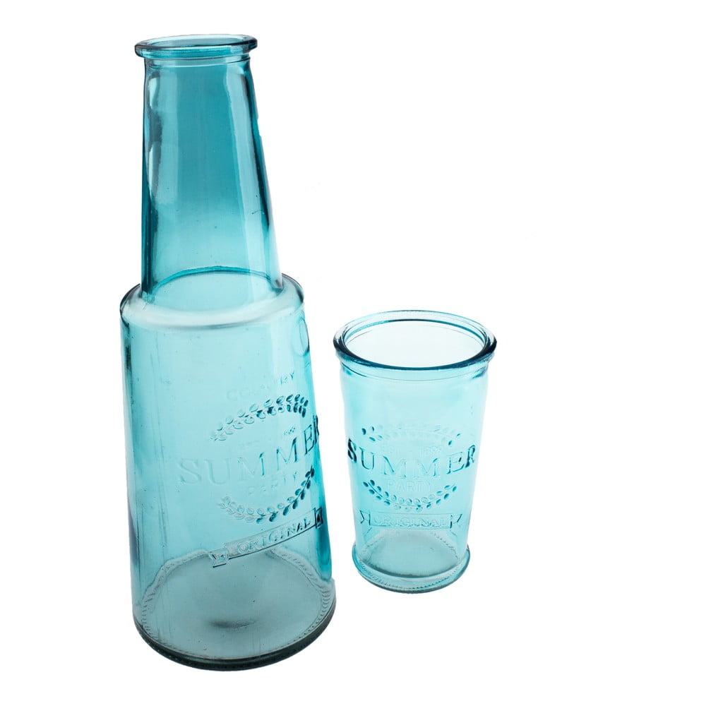 Niebieska szklana karafka ze szklanką, 800 ml