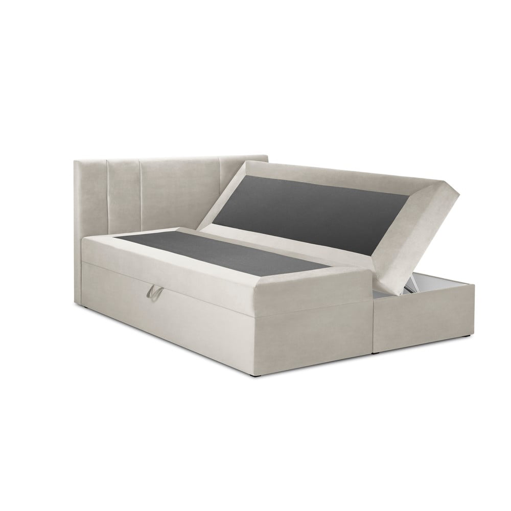 Beżowe łóżko boxspring ze schowkiem 160x200 cm Afra – Mazzini Beds