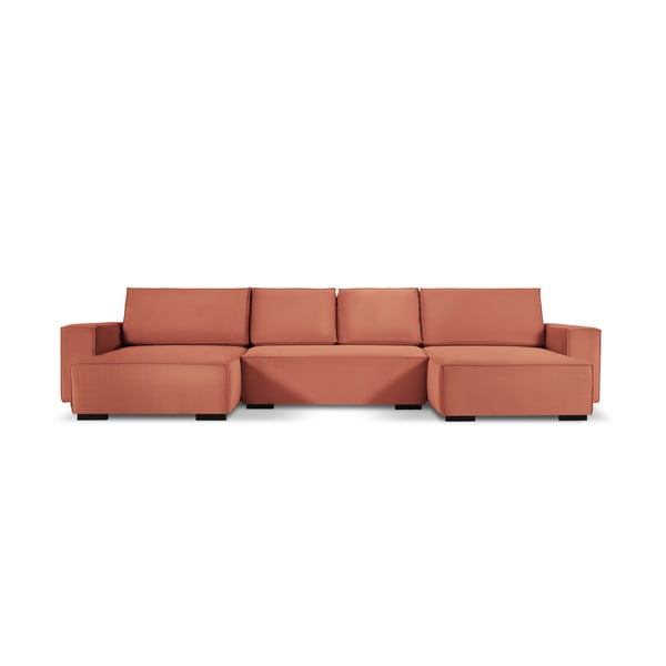 Różowa sztruksowa rozkładana sofa w kształcie "U" Mazzini Sofas Azalea