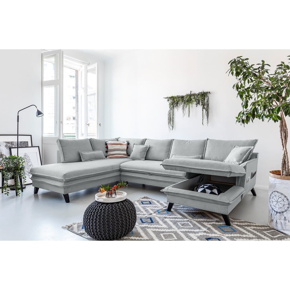 Jasnoszara rozkładana sofa w kształcie litery "U" Miuform Charming Charlie, lewostronna